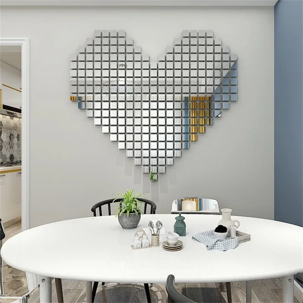 100PCS 10X10MM DIY Disco Ball Glass Mirror Stickers Self-Adhesive Wall Sticker Mirror Glass Cube Patches Home Decoration wall sticker mirror wall sticker