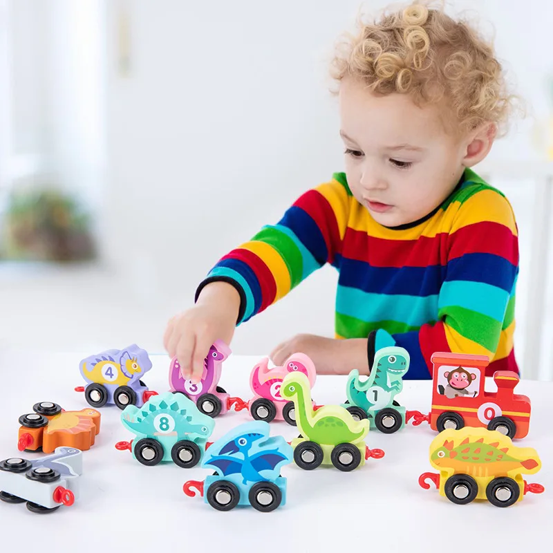 Magnetic Wooden Dinosaurs Train Set 2