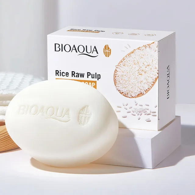 BIOAQUA White Rice Raw Pulp Facial Soap Face Wash Foam Facial Cleanser Moisturizing Oil Control Body Bathing Handmade Soap 1