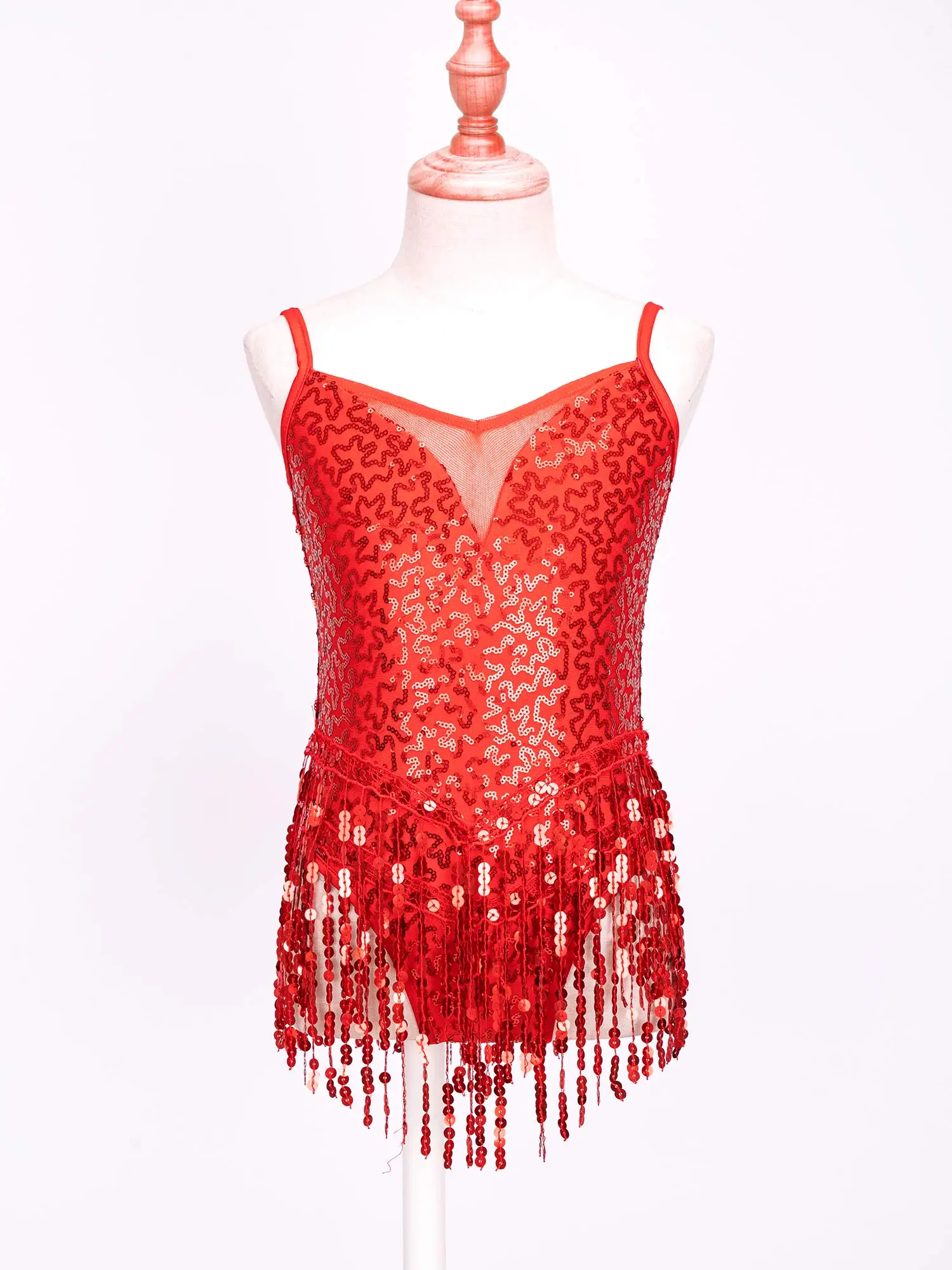 Dance Dress Dance Bodysuit Kids Girls Sequins Tassel Leotard Bodysuit Latin Jazz Dance Costumes Gymnastics Ballet Fringed Leotard Jumpsuits for Performance