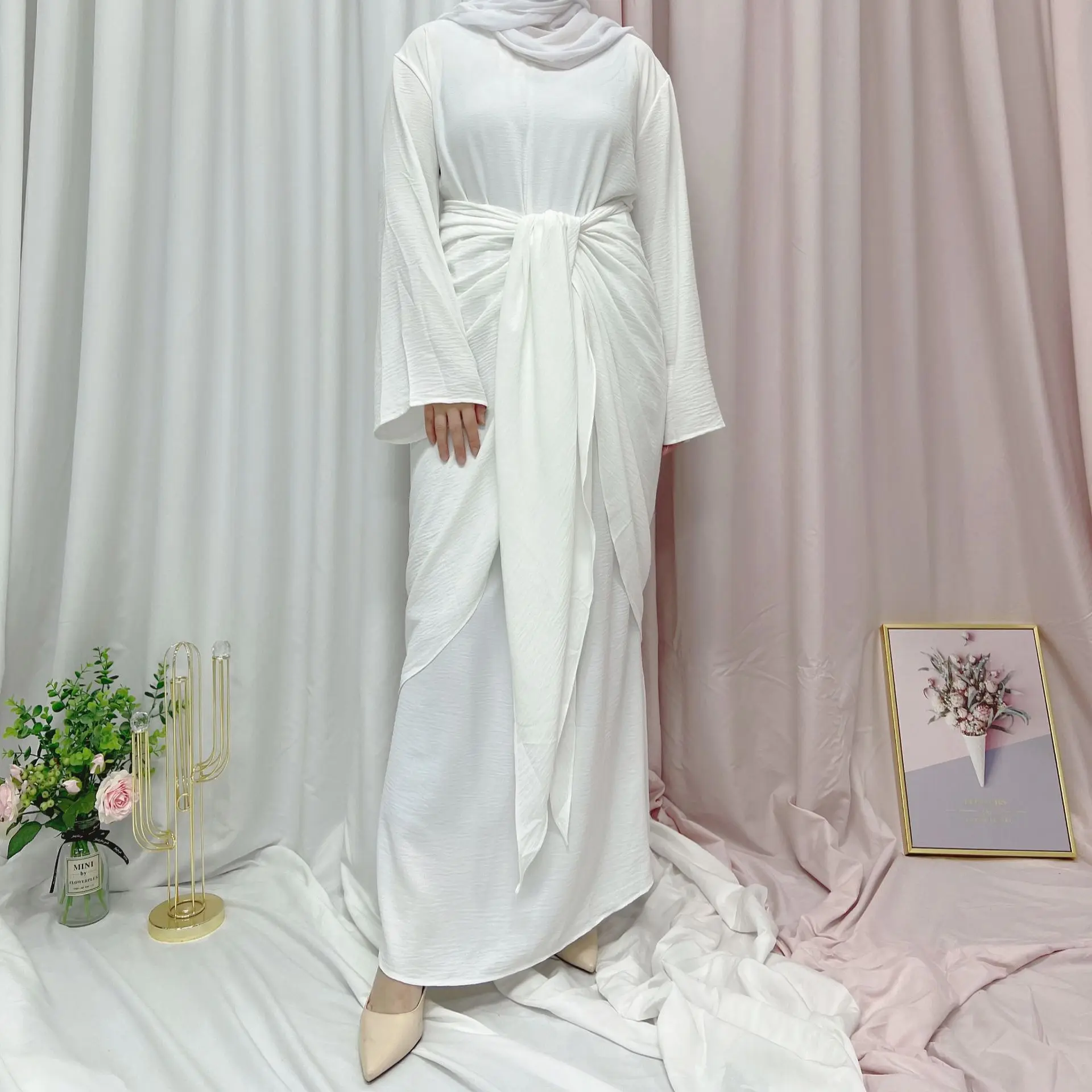 Ramadan Under Abaya Inner Dress with Wrap Skirt Muslim Fashion Hijab Slip Dresses for Women Dubai Islam Clothing Turkey Modest