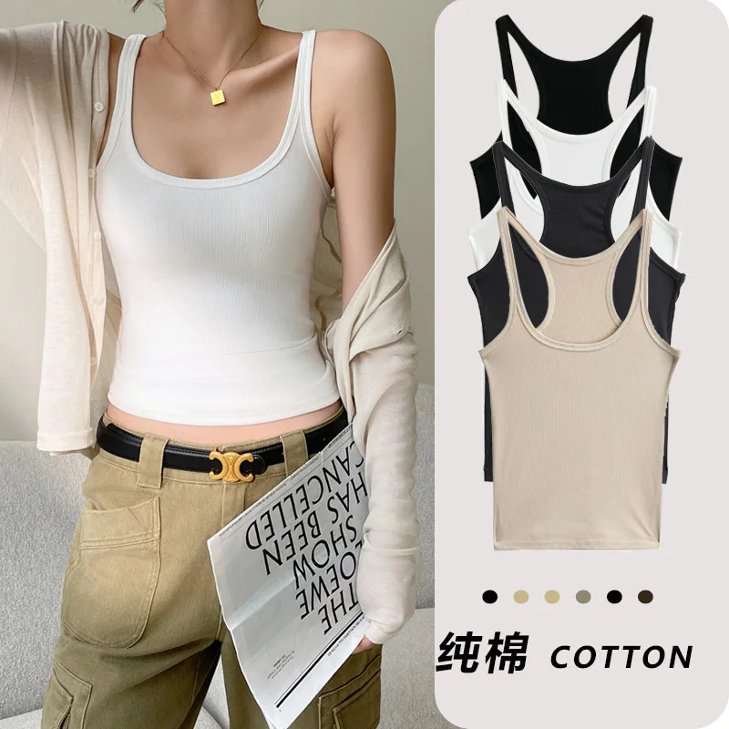 

Pure cotton large size knitted small suspender with spring and summer white racer vest for hot girls slim sexy top