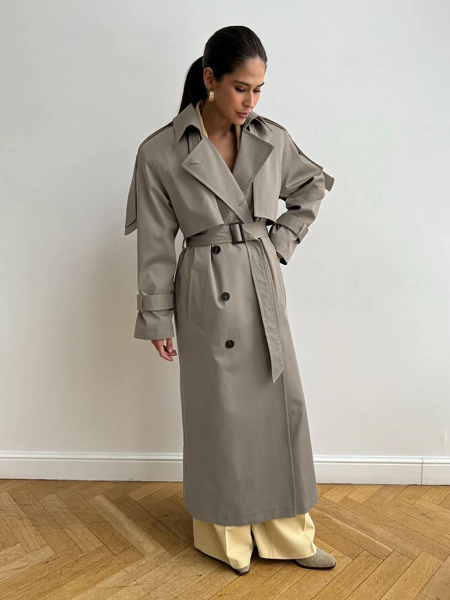 Bornladies Women's Extra Long Trench Coat Cotton Retro Loose Outerwear Belted Waist New Autumn Winter Jackets