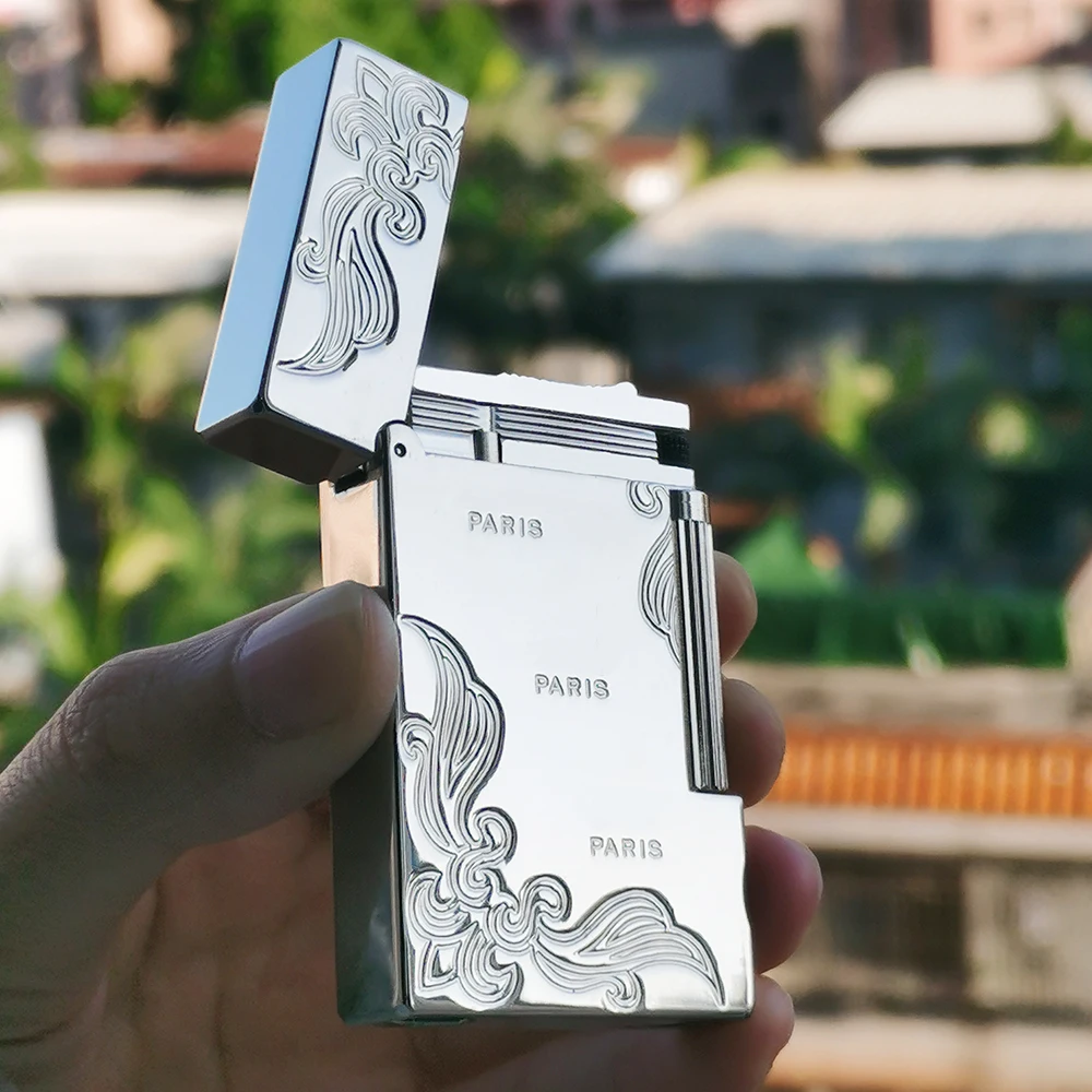 Fantastic Gas Lighters Brass Engraved Blossom Tobacco Smoking Cigarette Gadgrts Men Collections Gifts Rechargeable