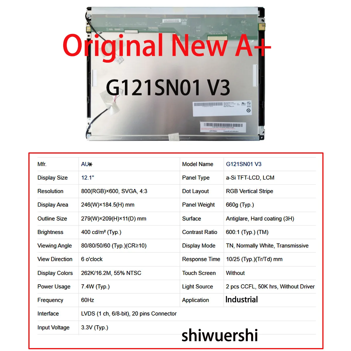 오리지널 새 A+12.1인치 LCD 스크린 산업용 NL12880AC20 20D G121SN01 V3 V0 V1 V2 V4 V402 LQ121S1DG81 LQ121S1DG21A