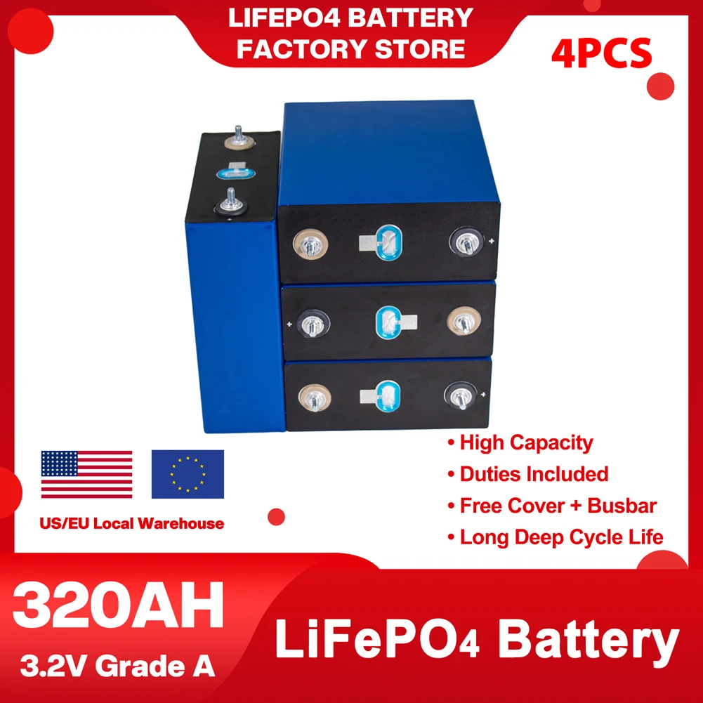 

4/8/16PCS 3.2V 320Ah LiFePO4 Rechargeable Battery Grade A Lithium Iron Phosphate Batterie 12V 24V 340Ah 48V Cell Solar Tax Free