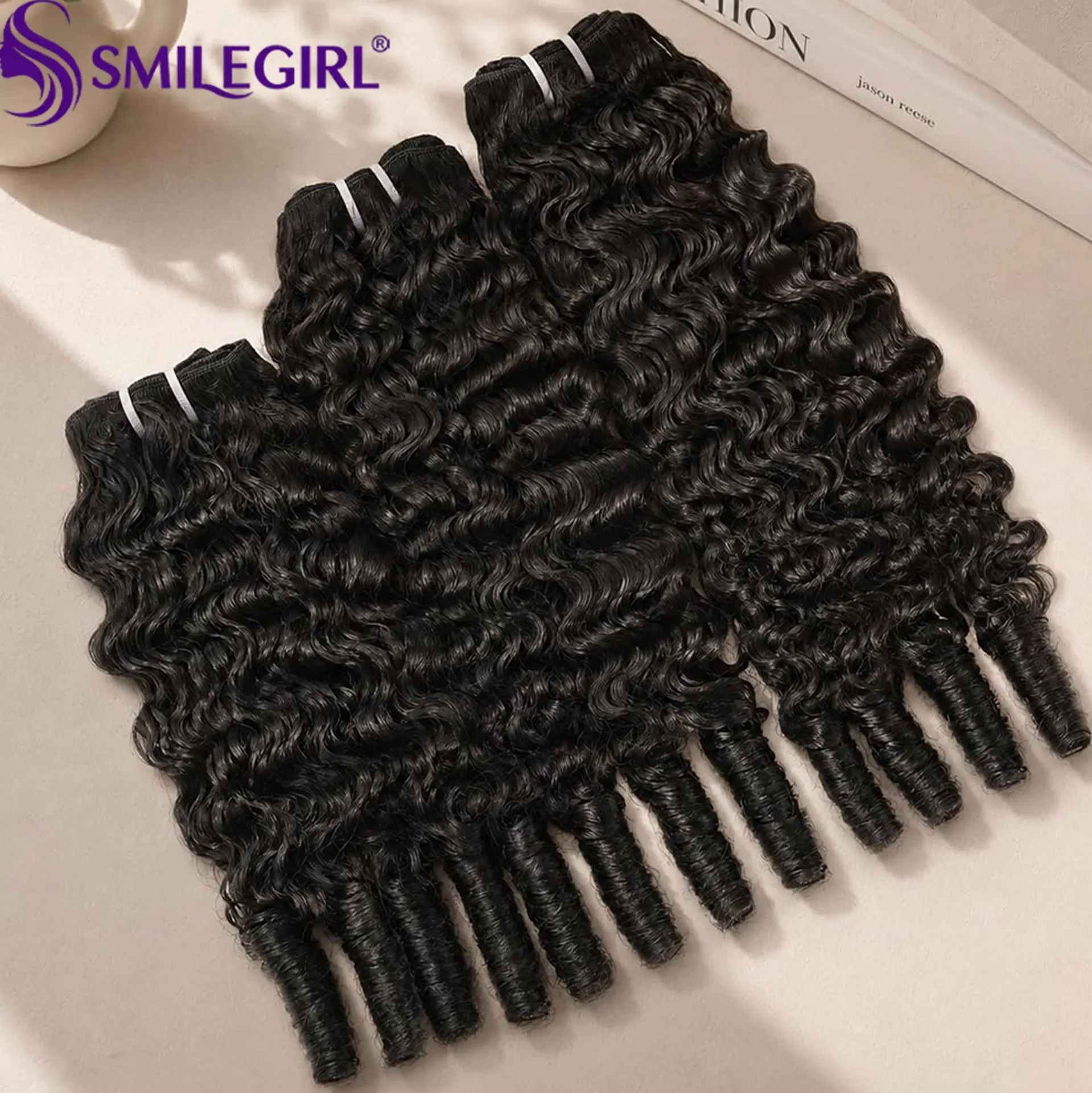 Burmese Curly Bundles Human Hair 3C4A Spiral End 3/4Pcs Bundles Human Hair 100% 15A Raw Real Human Hair Quick Weave Hair Extensions Natural Black 24 26 28 30 Inch