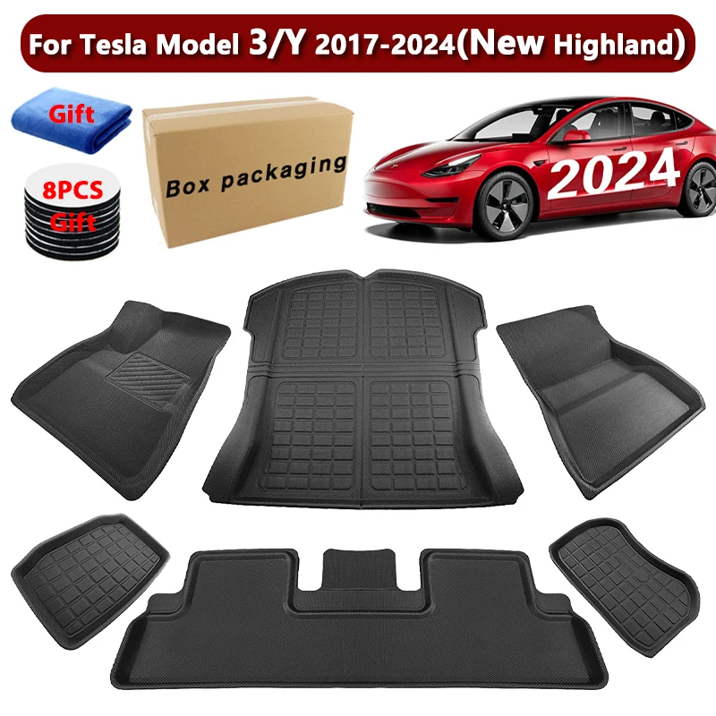 Fits New Tesla Model Y 3 Highland Floor Mat Trunk Luggage Mat LHD RHD 2017 to 2024 Left Right Rudder Four Seasons Floor Liner upgrade model 3 2021 trunk mat tpe pad for tesla model 3 mat accessories trunk cargo tray floor mat with model3 logo trunk mats