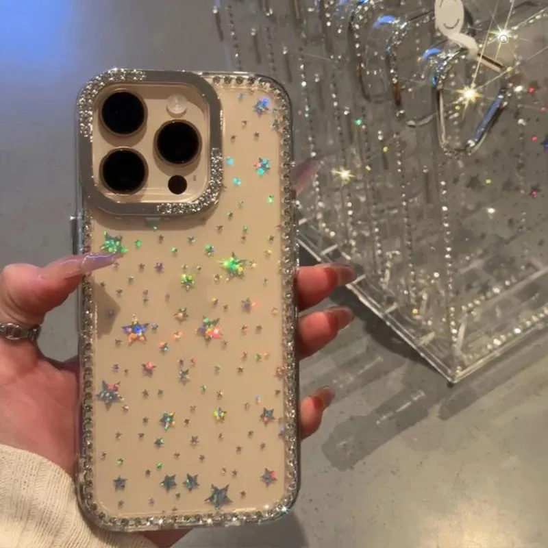 Luxury Diamond Star Glitter Bling Clear Shockproof Soft Bumper Phone Case