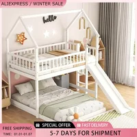 House Bunk Bed with Slide and Ladder and Twin Over Full Wooden Bed Frame with Full-Length Guardrail for Bedroom Boys Girls 1