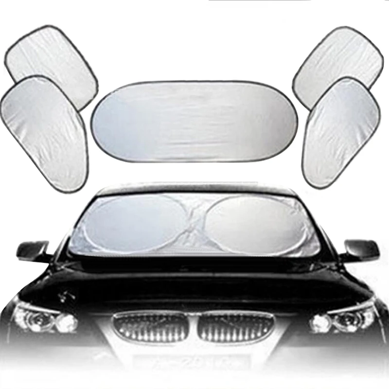 

6Pcs Folding Silver Reflective Car Windshield Window Sun Shade Visor Shield Cover Suction Cup Curtain Sunshield Sunscreen