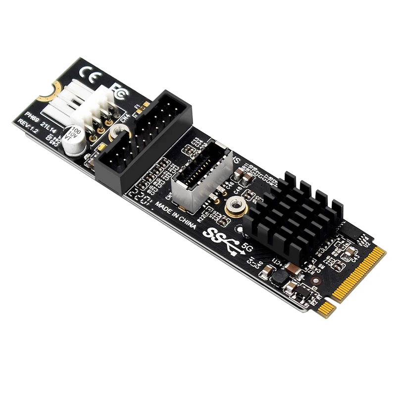 Description Picture 3 of itemM.2 M Key NVME PCIe to USB 3.1 Front Panel Expansion Board Card 10Gb TYPE-E + 5Gb 20 Pins 2 Port USB3.0 Adapter Hub Riser for PC