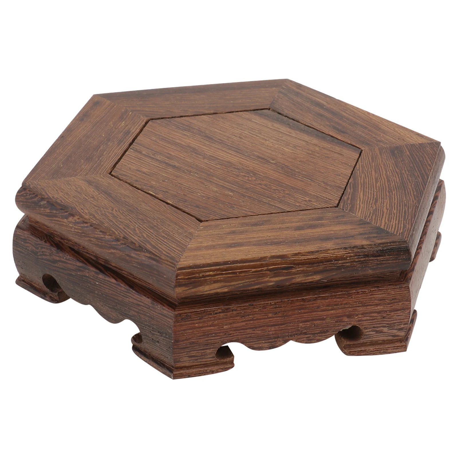 

Hexagonal Wooden Storage Base Decorative Flowerpot Base Potted Solid Wood Artware Holder Pedestal Garden Decoration