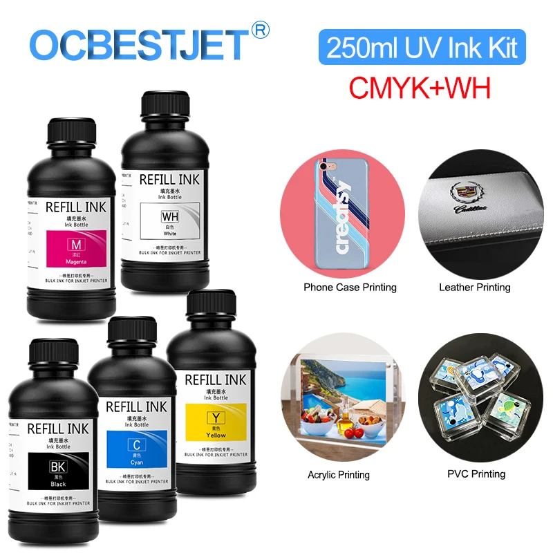 Printer UV Ink 250ML 5Bottles/Set LED UV Ink For Epson 1390 L800 1400 1410 1430 1500W R290 R330 L800 L1800 Printer For All Printer