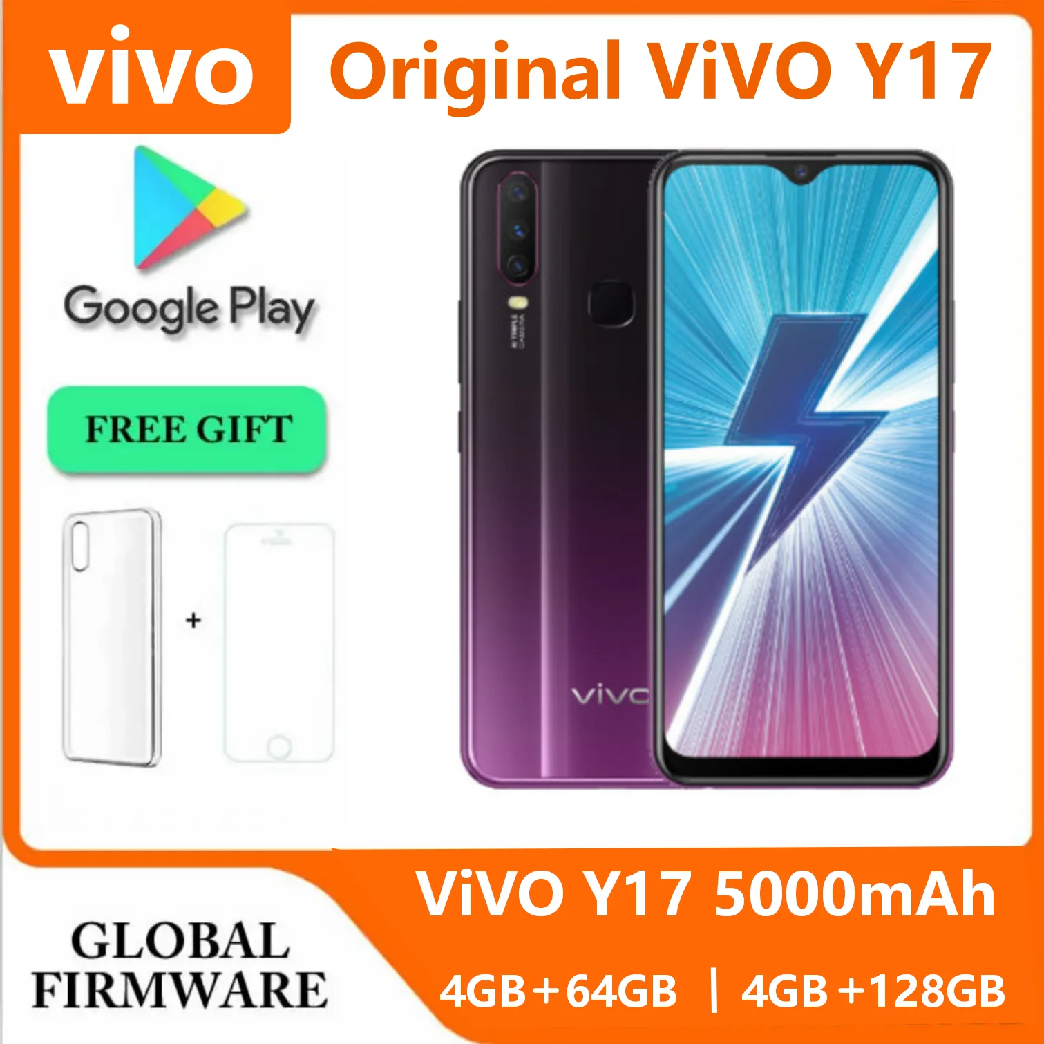 Original VIVO Y17 4GB 128GB 5000mAh Dual-Engine Fast Charging  20MP Four cameras 6.35-inch  720 × 1544 (HD+) LCD 4G  Smart phone