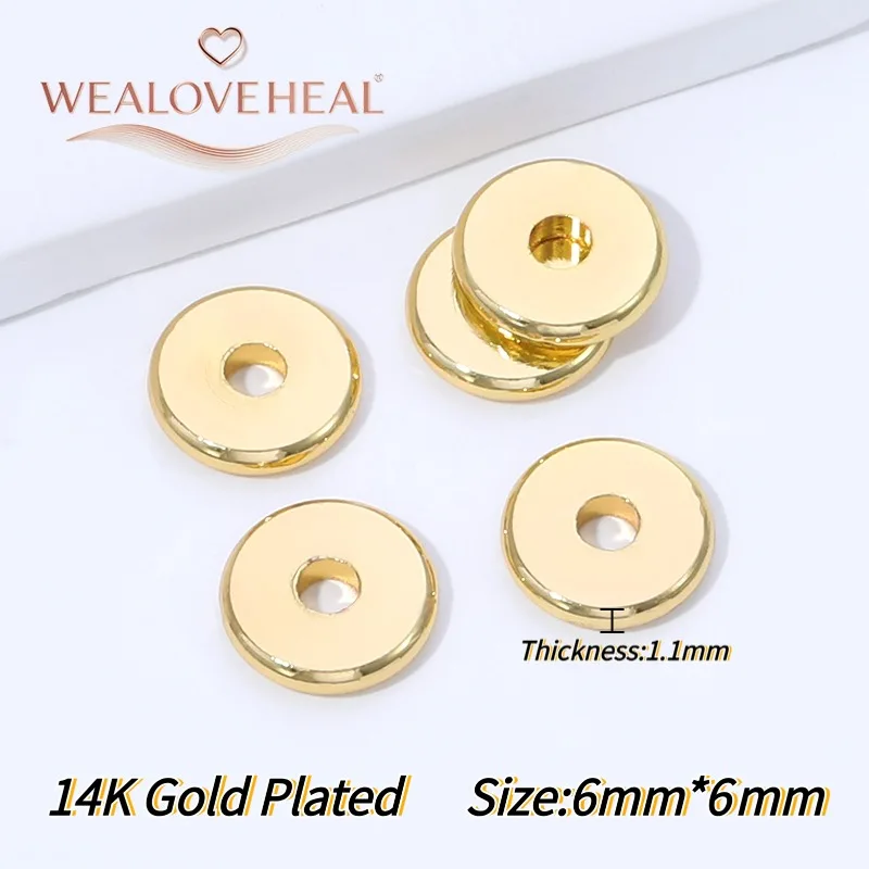 4/5/6 mm 14K vergoldete runde Abstandshalter-Flachperlen, glatte Trennperlen aus Messingmetall für die Schmuckherstellung, DIY-Armbandzubehör – Detail 23