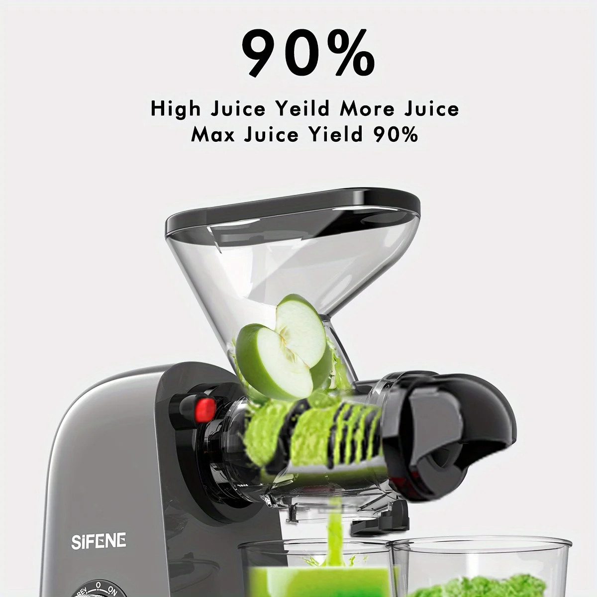 SiFENE Cold Press Juicer - Slow Masticating, High Yield for Fruits & Veggies, Dual-Mouth, Anti-Clog, Easy Clean, BPA-Free, Gray 3