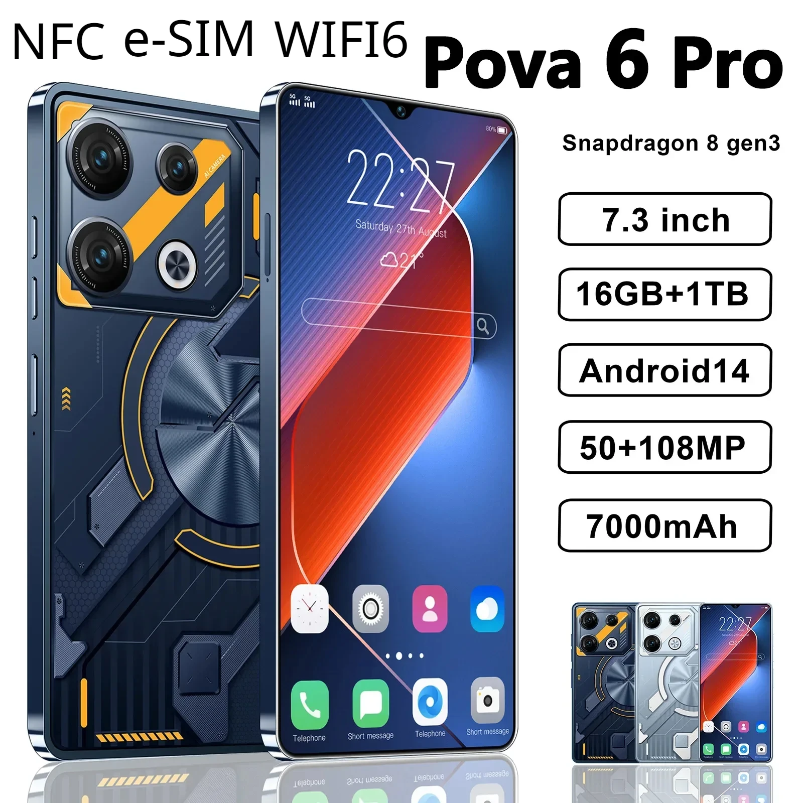 

Original Pova 6 Pro Flagship Global Edition AI Smartphone 5G+ Dimensity 9200 6.8-inch LPDDR5X 22G+2TB 50+108MP Android 14 NFC