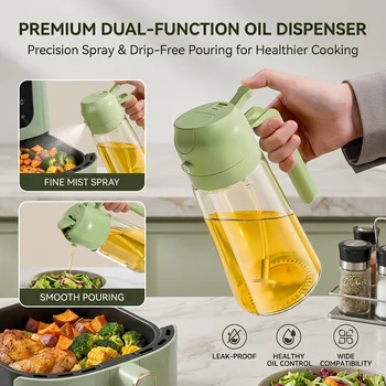 16oz Oil Dispenser Bottle for Kitchen, 2 in 1 Olive Oil Dispenser and Oil Sprayer, 470ml Olive Oil Spray Bottle for Cooking 1