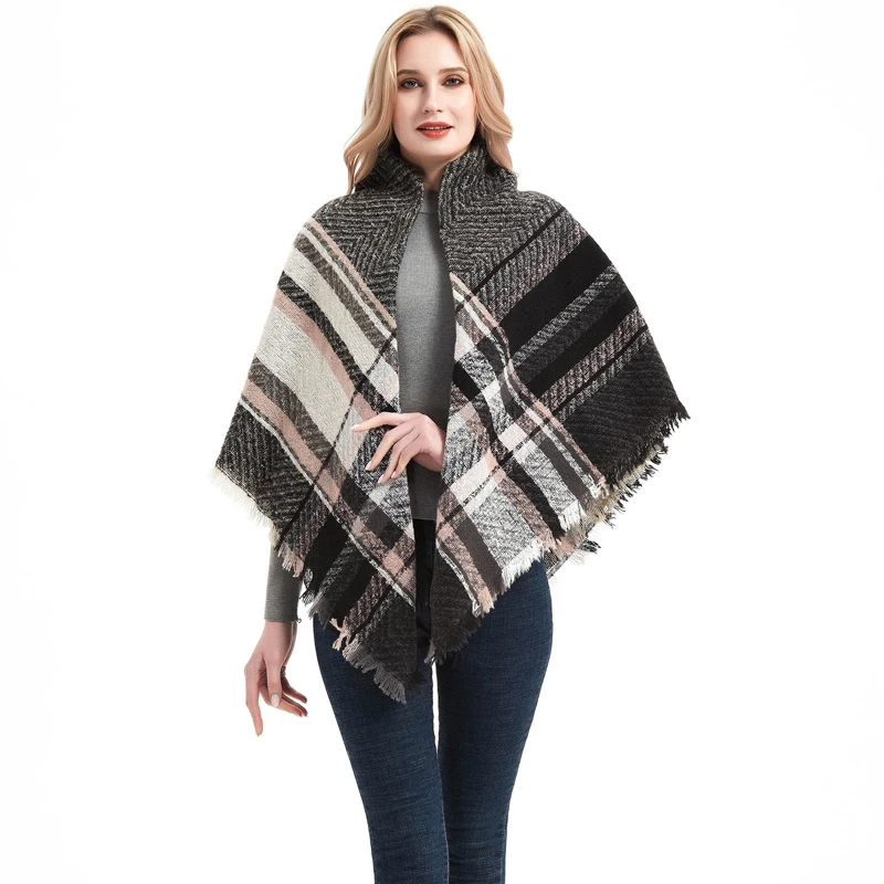 

CHENKIO Winter Plaid Scarf Blanket Shawl -Women Neck Warm Wraps Soft Tartan Large Pashmina Cape Luxury Female Scarf Wrap Scarves