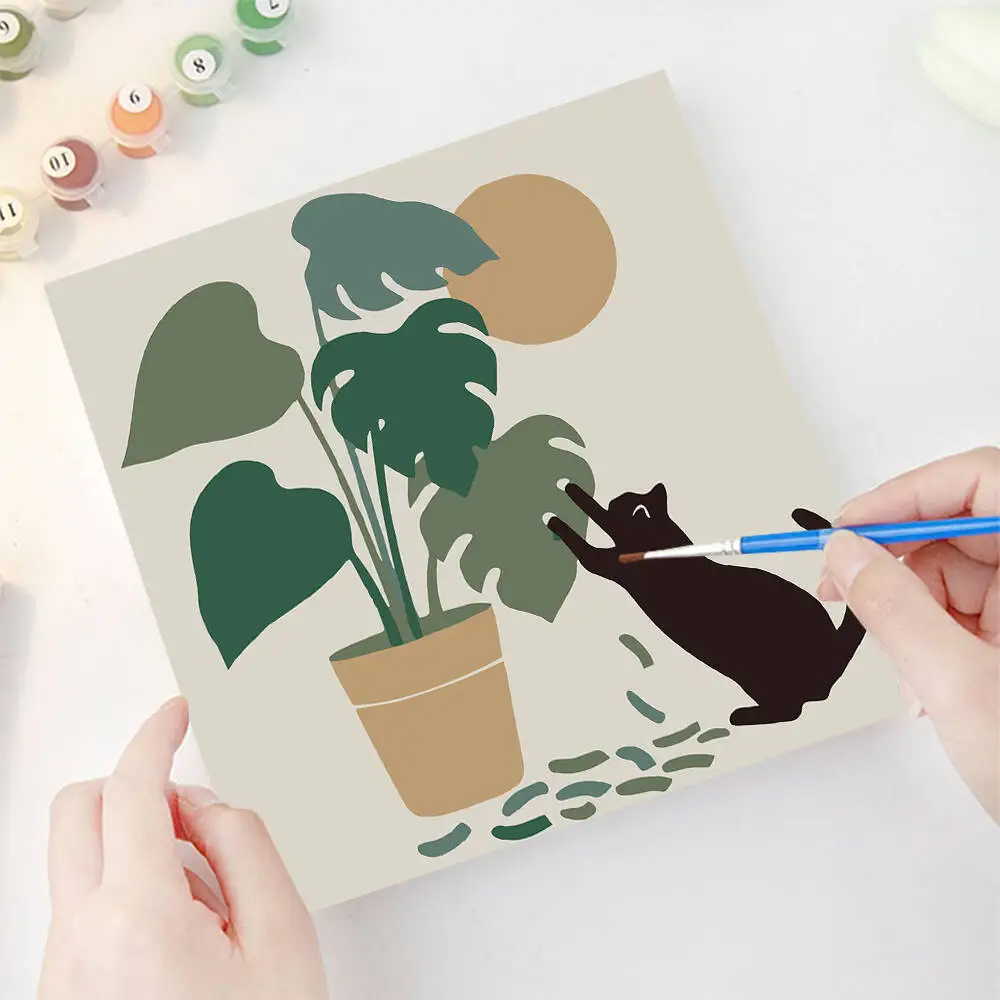 DIY Painting By Numbers Cat Digital Oil Painting Plant Coloring By Numbers Animal Kitten Acrylic Paint Kits Handpainted Gift