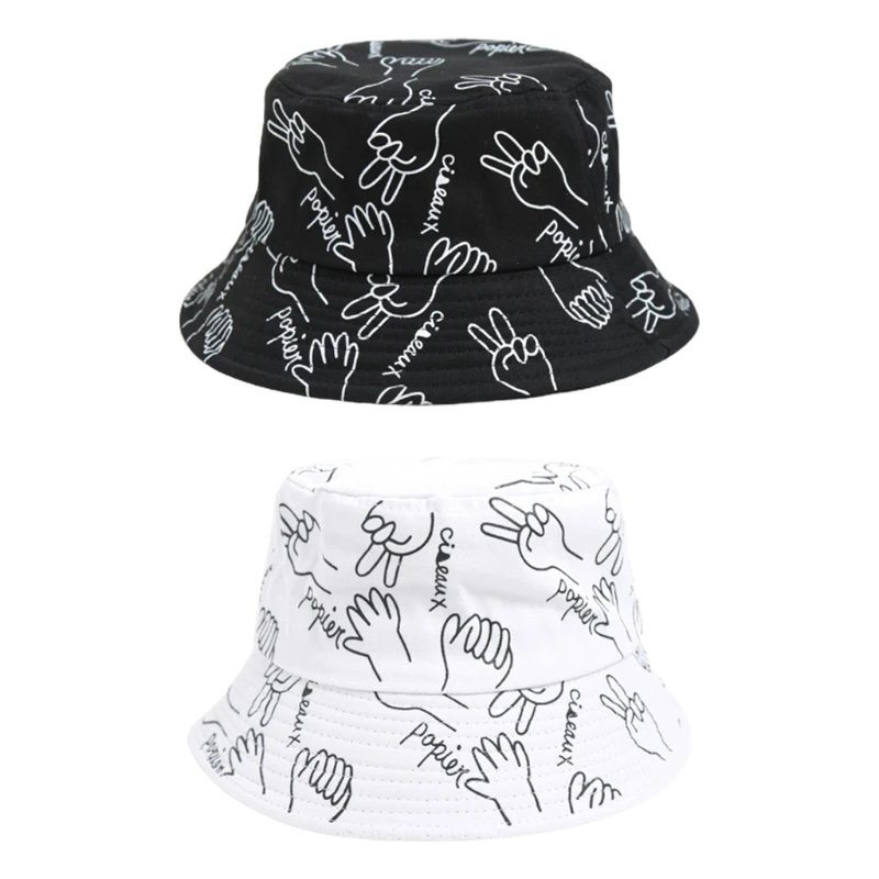 

Japanese Women Men Rock Paper Scissors Printed Bucket Hat Harajuku Hip Hop Outdoor Sunscreen Foldable Cotton