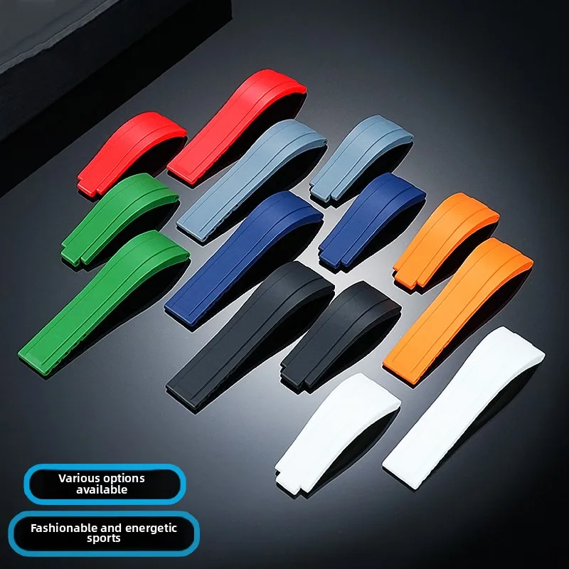 Curved End Silicone Rubber Watch Band Bracelet - Available in 20mm, 21mm, and 22mm Sizes