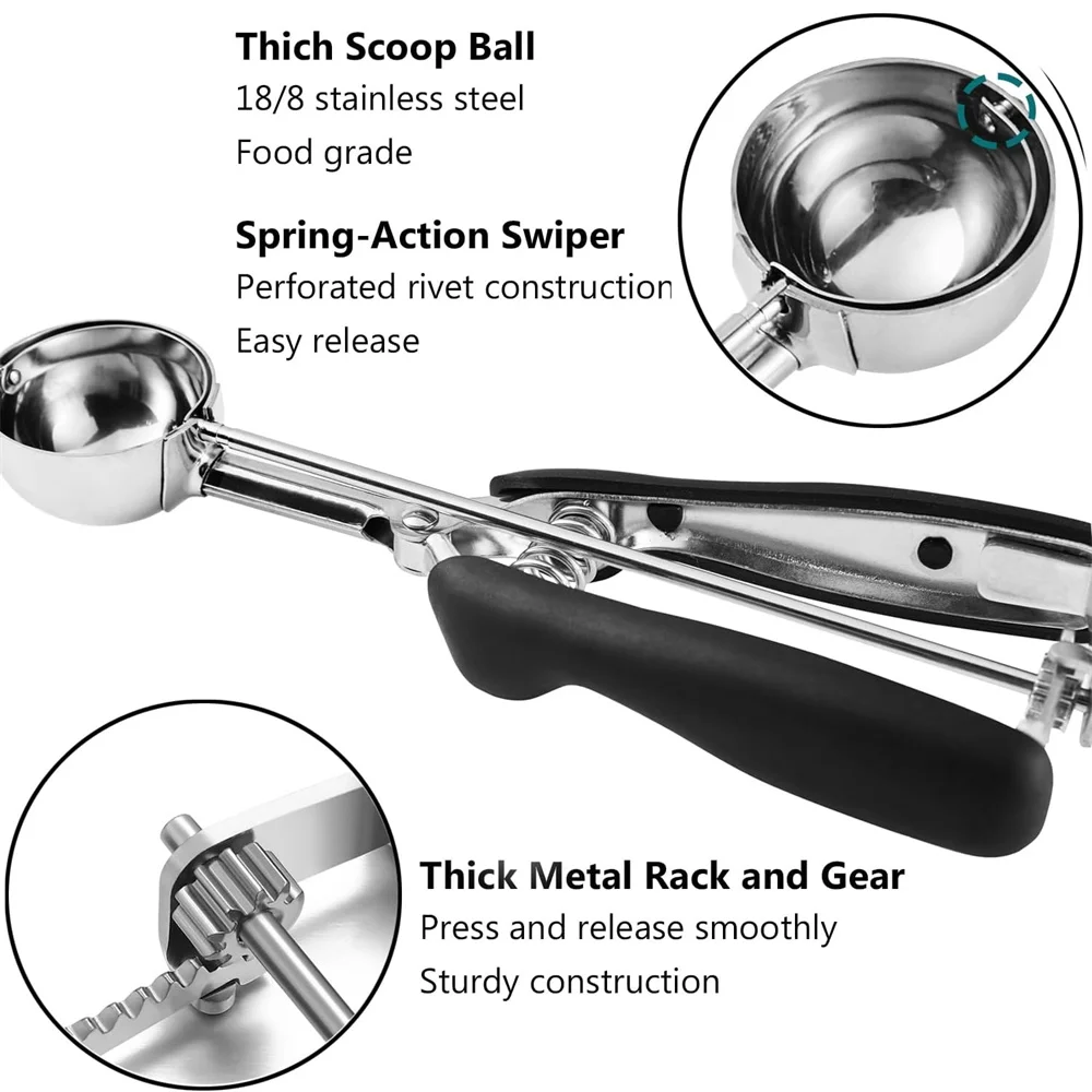 Stainless Steel Ice Cream Scoop Baking Cookie Scoop Trigger Release Cookie Dough Scoop Anti-Slip Spring-Trip Kitchen Tool ice cream scoop