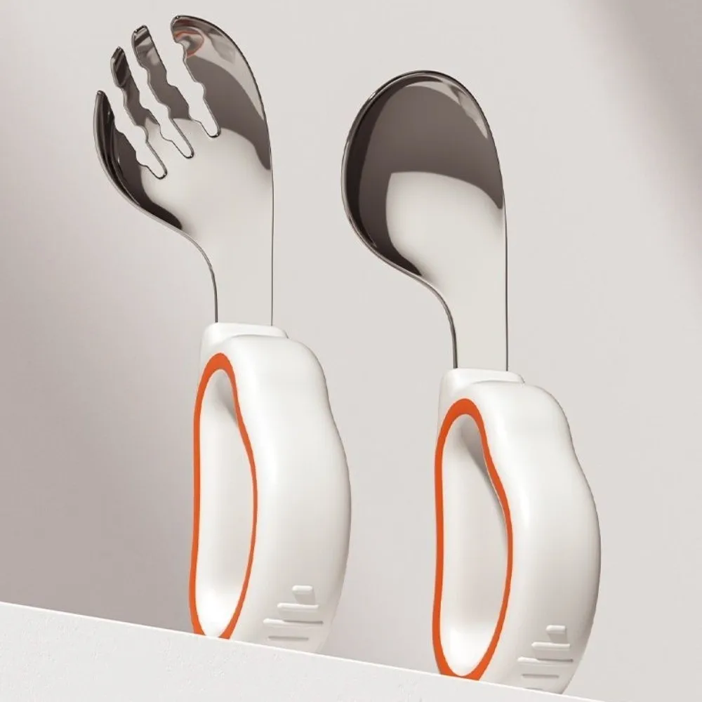 Silicone Baby Fork and Spoon Set 316 Stainless Steel Self Feeding Baby Cutlery Safe with Storage Box Child Tableware
