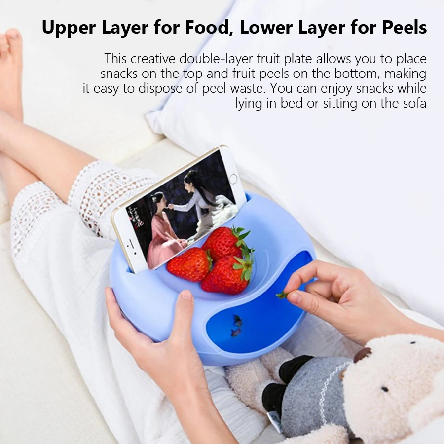 Creative Bowl Double Layer Dry Fruit Containers Snacks Seeds Storage Box Garbage Holder Plate Dish Organizer with Phone Holde snack plate