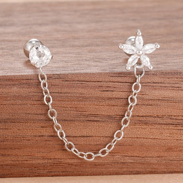 Boucles d'oreilles pendantes en acier inoxydable pour femmes, chaîne de couleur or, pendentif en zircone, Clip, accessoires bijoux de fête de vacances