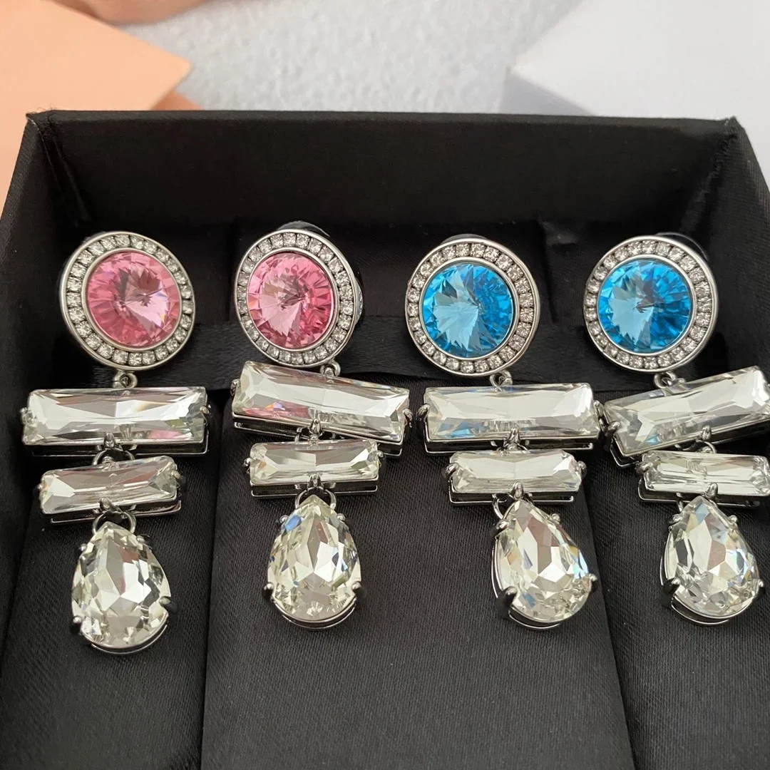 

New Fashion Design Crystal Blue Pink Earrings Women Top Quality Girl Gift Sweet Luxury Jewelry Trend