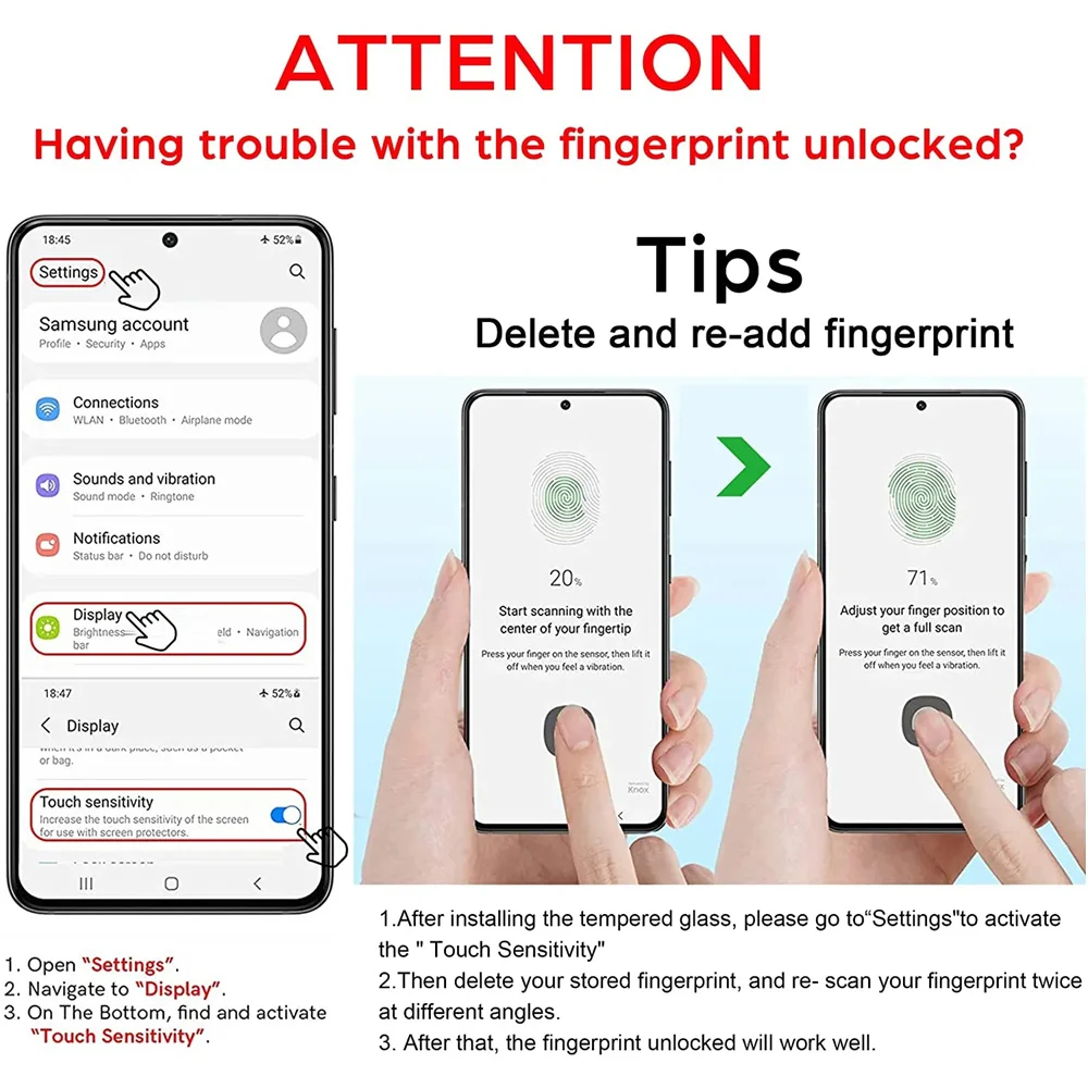 3-Pack Tempered Glass Screen Protector with Fingerprint Unlock