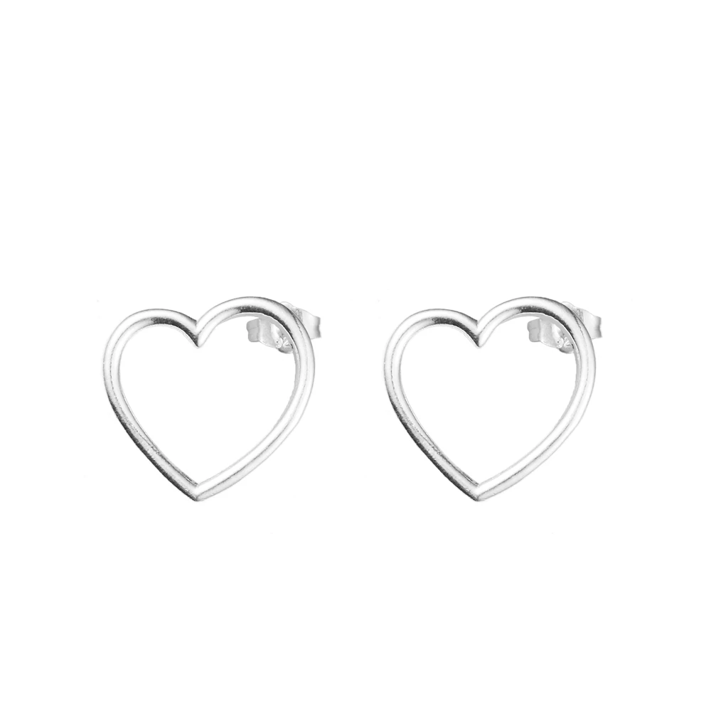 

2024 New Front-facing Heart Stud Earrings 100% 925 Sterling Silver Jewelry for Women Bijoux Brincos Free Shipping