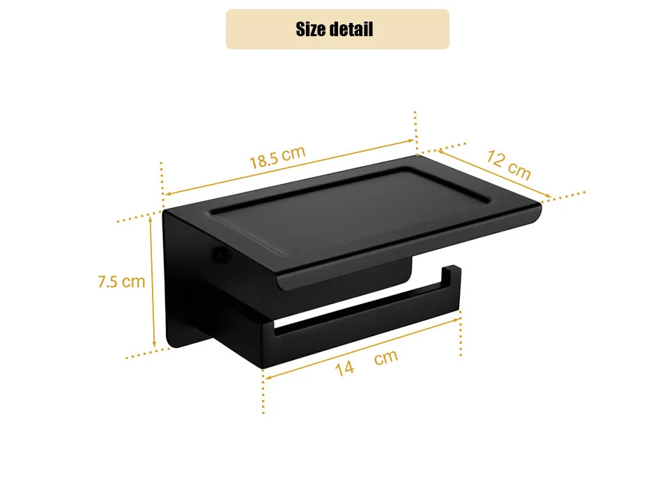 Description Picture 5 of itemBathroom Hardware Toilet Paper Holder With Placement Shelf Roll Paper Holder Matte Black And Brushed Gold Color