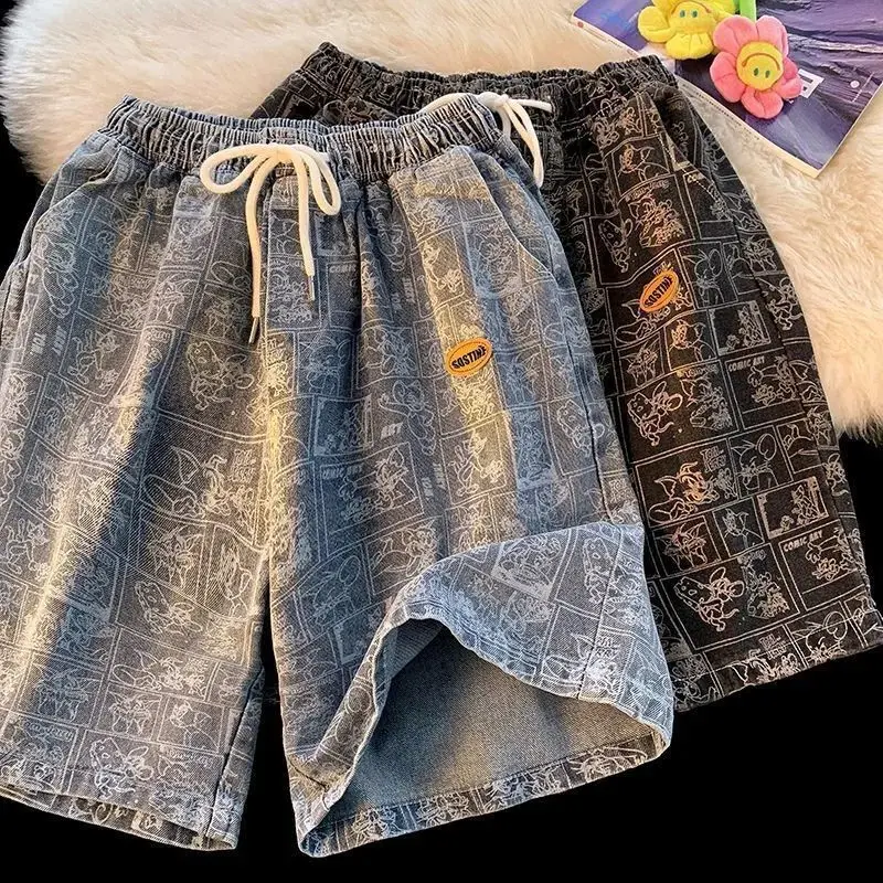 Denim Shorts Men Women Summer Thin American High Street Casual Breeches Fashion Brand Wearing Loose Five Quarter Pants