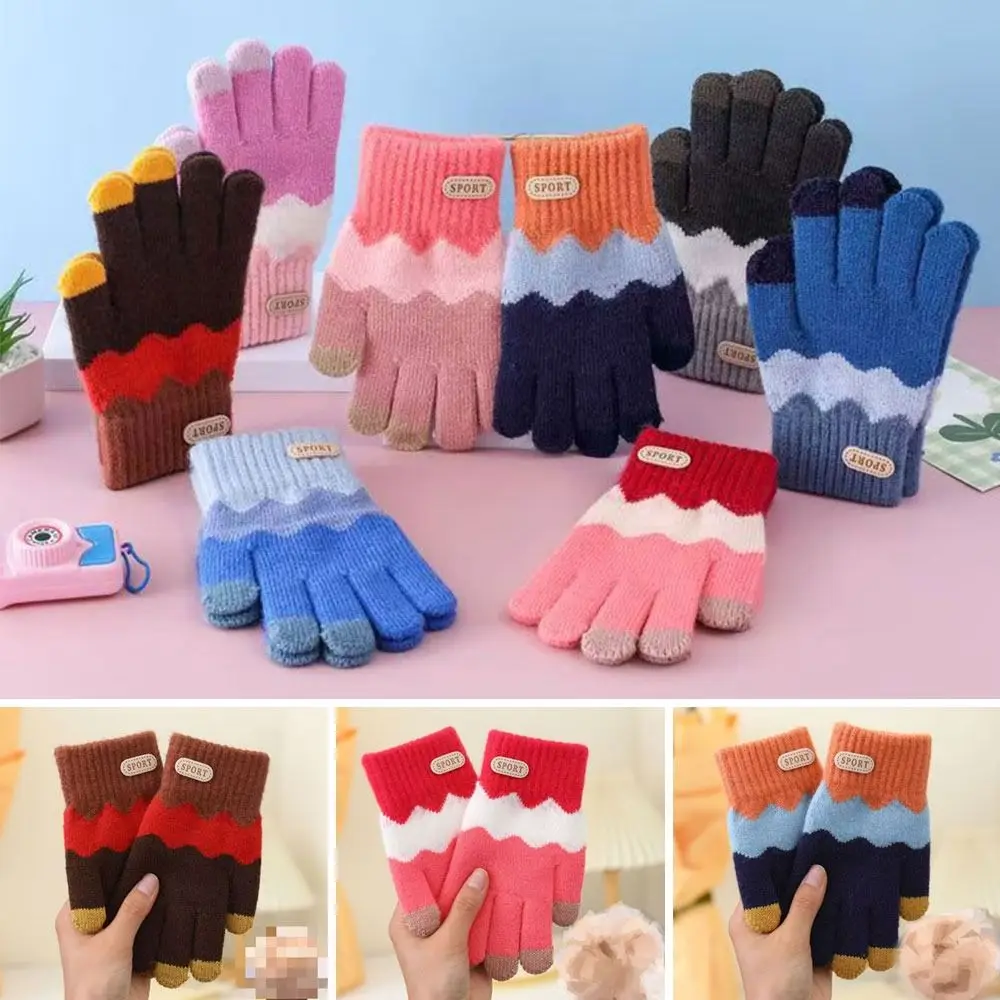 Knitted Winter Gloves for Kids Coldproof Full Finger