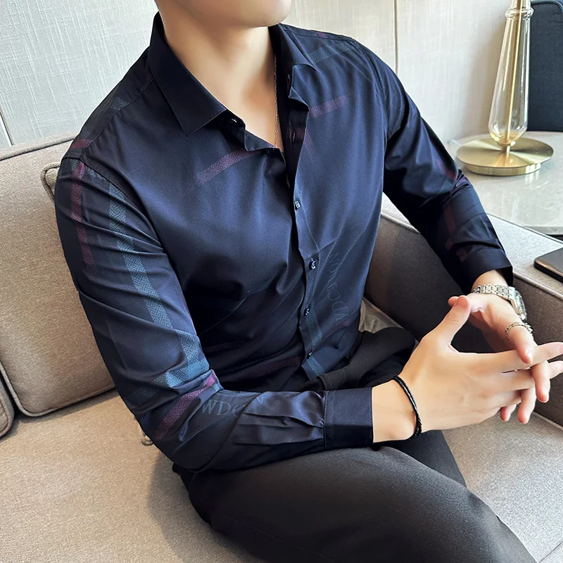

Men's Casual Plaid Long-sleeved Shirt Korean Style Fashion Slim Fit Plaid Business Dress Shirt Clothing Chinese 5XL-M