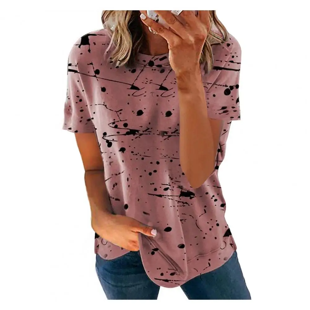 

Футболка женская с коротким рукавом, дышащая мягкая Свободная рубашка с круглым вырезом, с принтом, сочетается с цветами