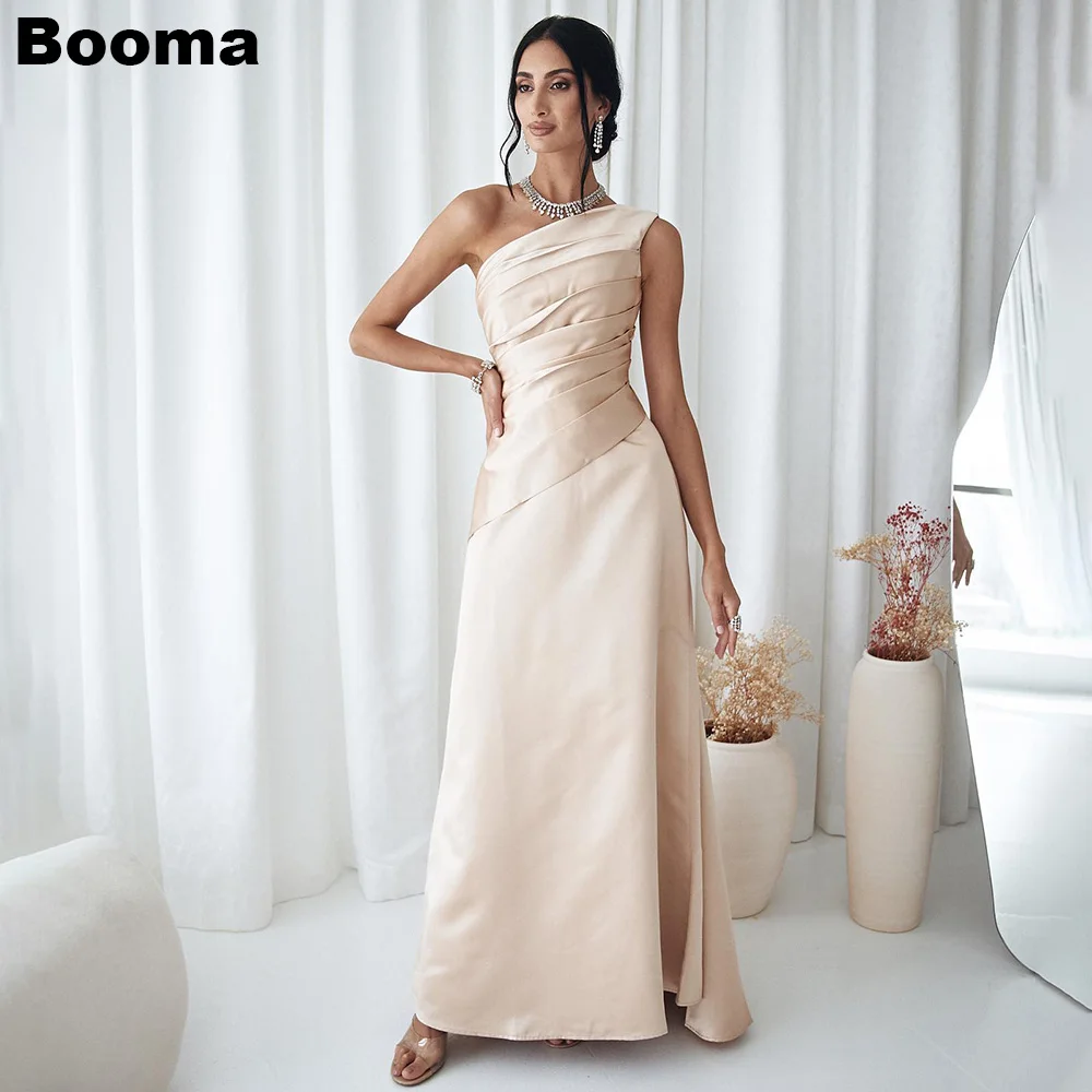 

Booma Elegant Satin Mermaid Evening Dresses One Shoulder Pleat Prom Gowns Dubai Saudi Arabic Formal Party Dress for Women