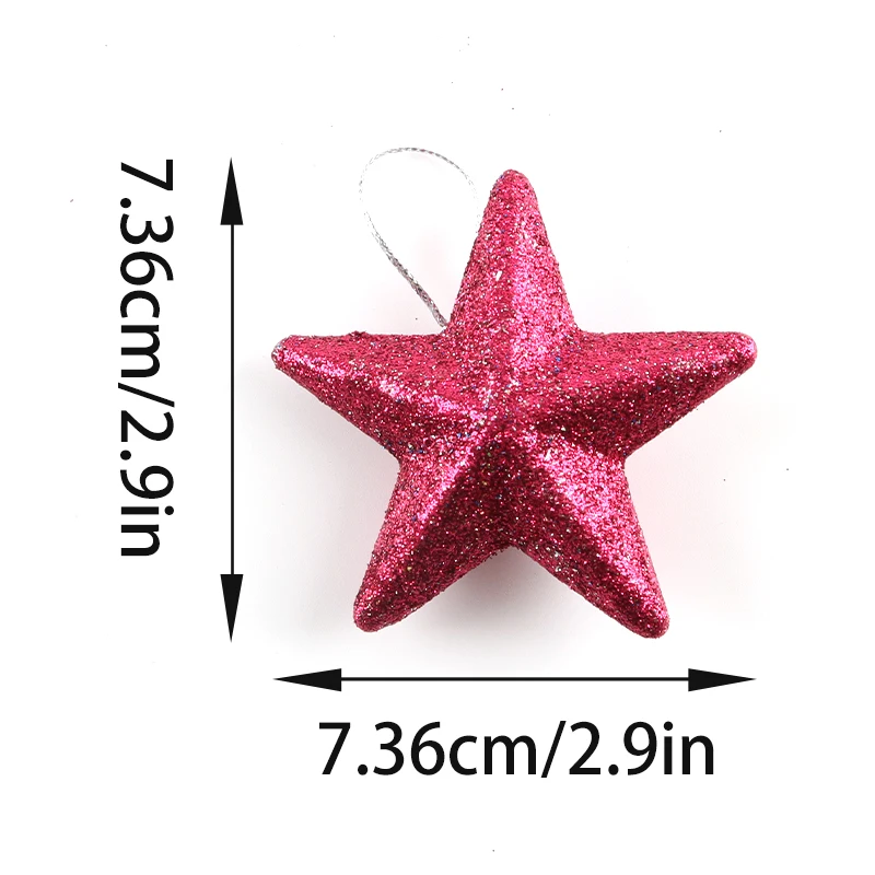 (6PCS/bag) 7.36CM Sparkling Pink Pentagram Christmas Tree Pendant for New Year Celebration with Design Sense