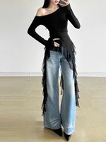 Ruffles Tassel Off shoulder Long sleeve T shirt Women Sweet Gentle Streetwear Party Basic Top Tees Shirt Sexy 2025 New - Image 3