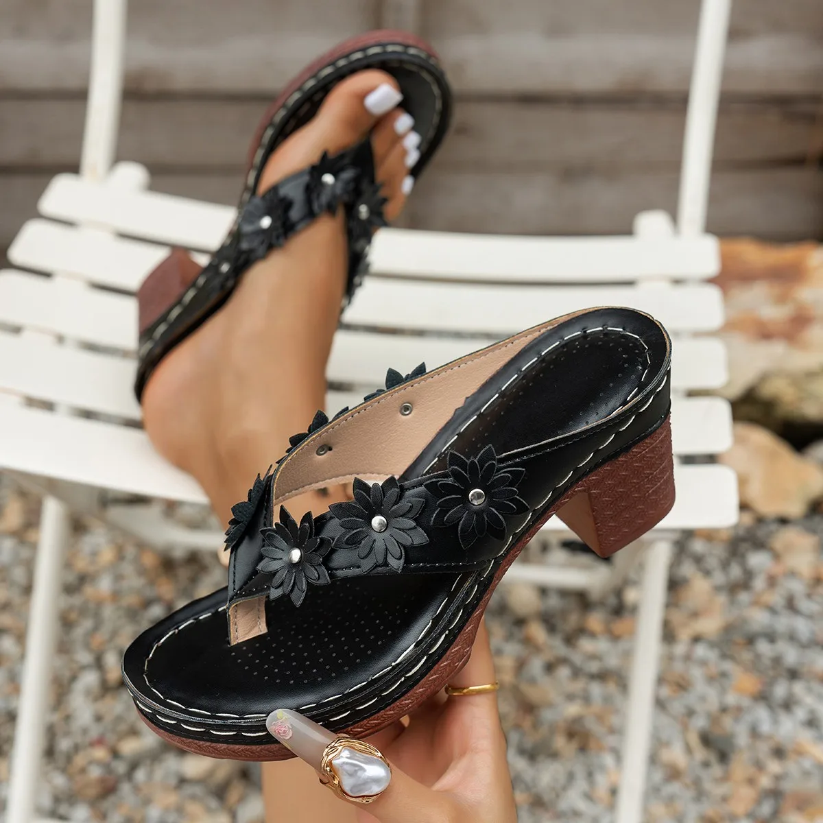 Women Platform Sandals Color Mid Heel High Heels Shoes Women Summer Female Open Toe Flip Flops Wedges Sandals Sandalias De Mujer