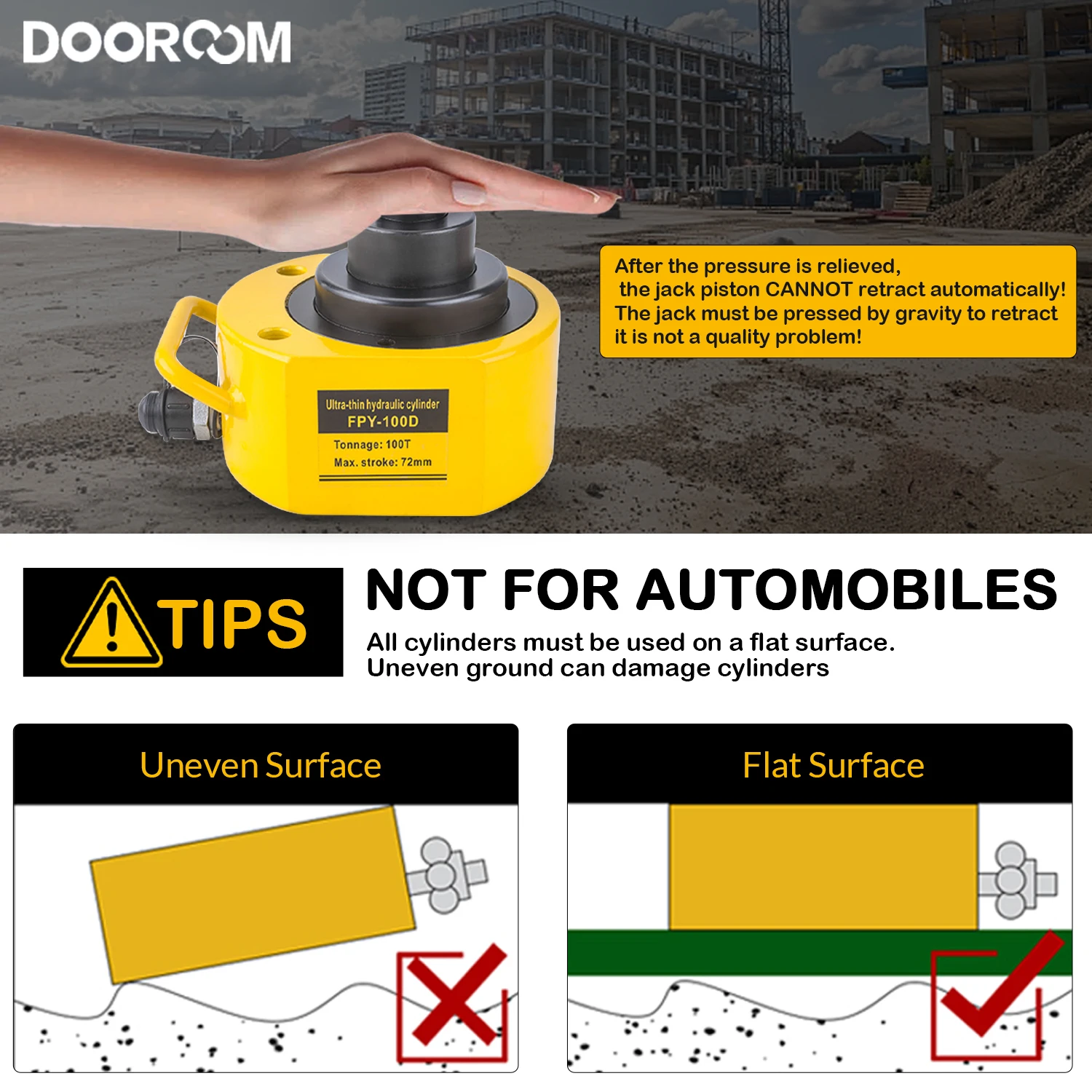 DOOROOM 10T-50T Hydraulic Ram Jack Multi-Section Stroke 24-65mm Hydraulic Cylinder Ultra-thin Multi-section Lifting Jack 5