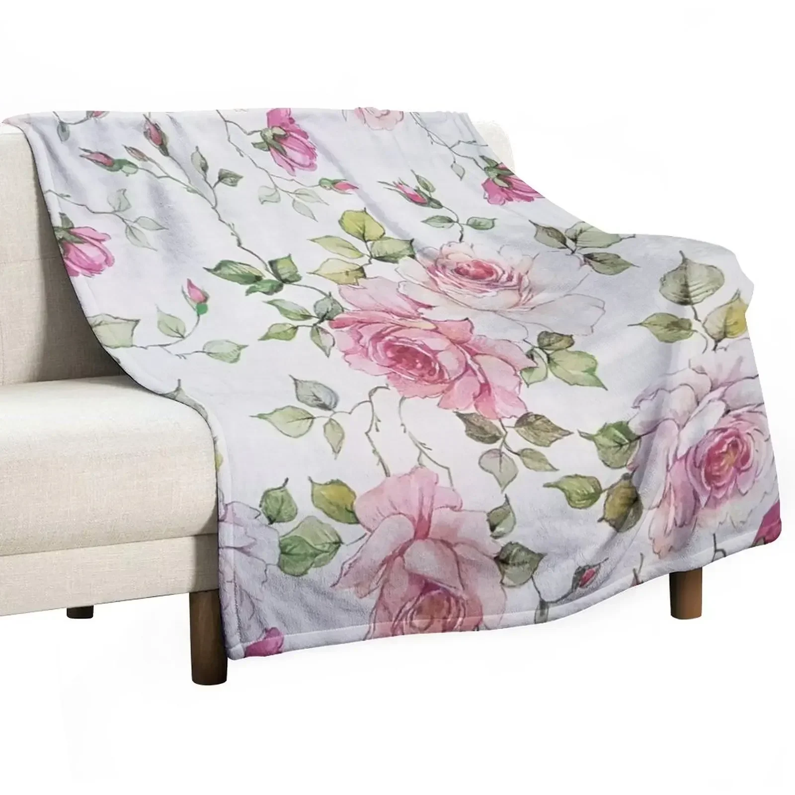 

Shabby vintage blush pink white floral Throw Blanket Blankets For Sofas Soft Plush Plaid Blankets