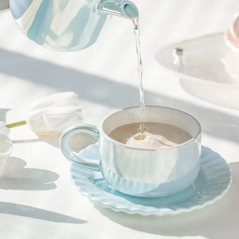 

Coffee cup ins high value mug home ceramic mug niche afternoon flower tea cup saucer hanging ear cup delicate