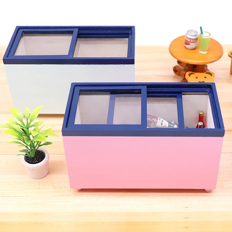 

1PC 1:12 Dollhouse Mini Empty Freezer Horizontal Refrigerator Supermarket Furniture Decor Toy