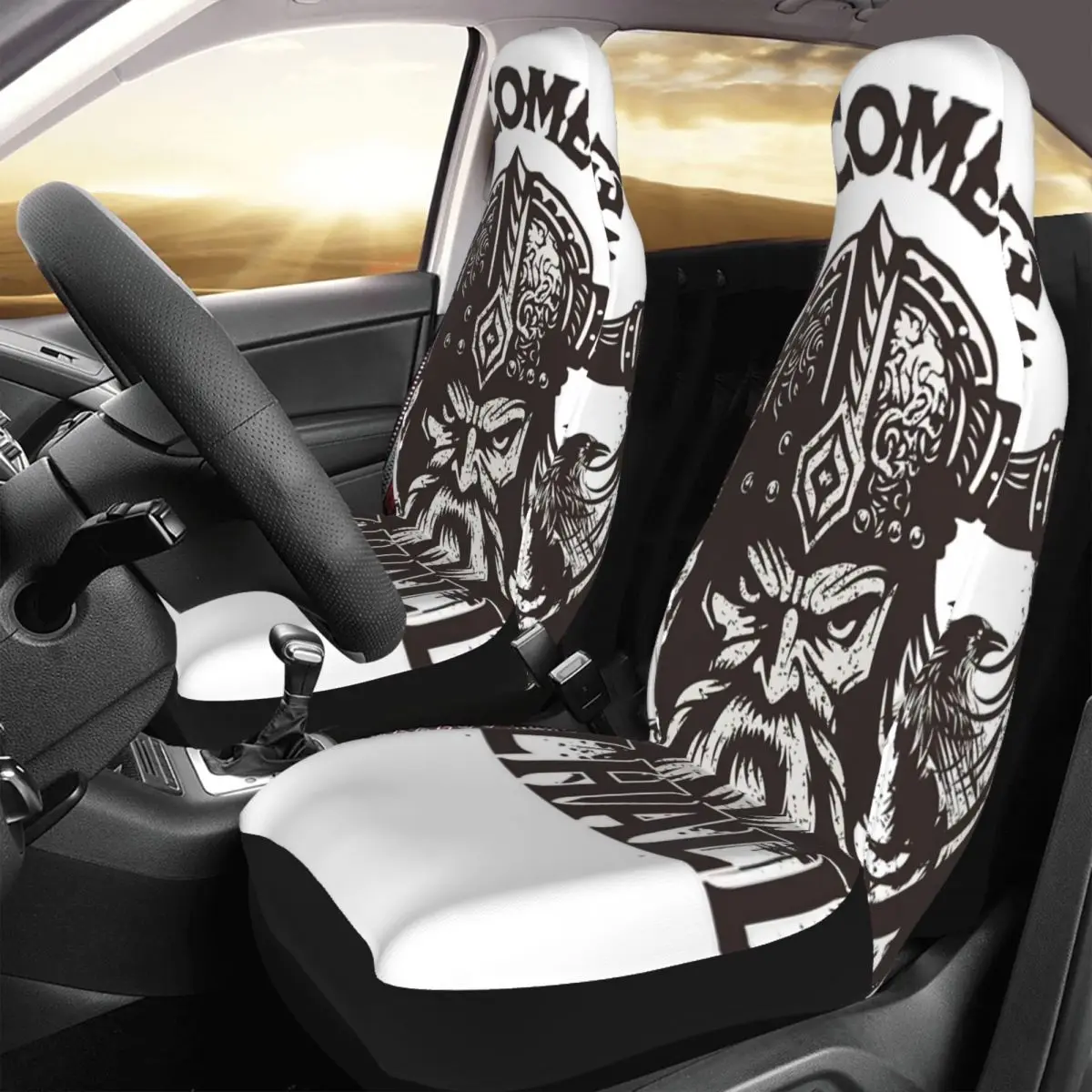 

Black And White Brutal Viking Art Car Seat Cover Custom Printing Universal Front Protector Accessories Cushion Set