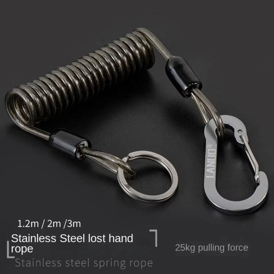 Elastic Coil Fishing Missed Rope Lockable Stretch Climbing Buckle Rope Heavy Duty Safety Rope Fishing Coiled Lanyard Fishing
