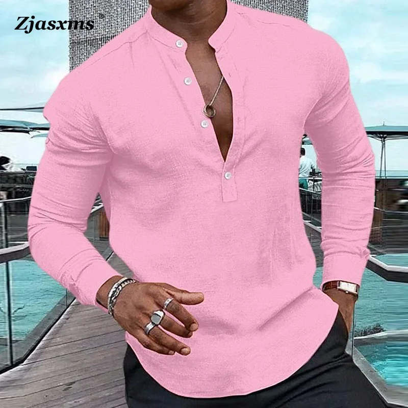 

Mens Half Cardigan Stand Collar Button Tops Spring Man Casual Office T-Shirts Men Autumn Long Sleeved Shirt Retro Blouse Clothes